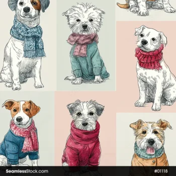 Cute Dogs Wearing Winter Clothing Seamless Pattern