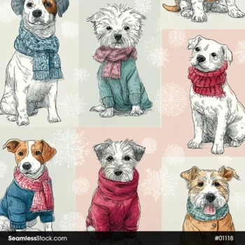 Cute Dogs Wearing Winter Clothing Seamless Pattern