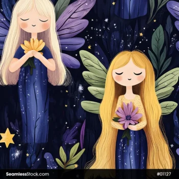 Cute Fairies Illustration Seamless Pattern