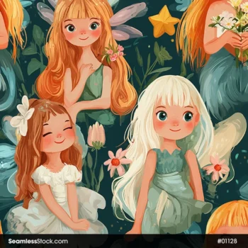 Cute Fairies On Watercolor Style Seamless Pattern