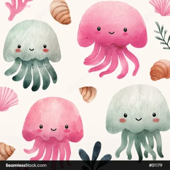 Cute Octopus On Deep Sea Seamless Pattern