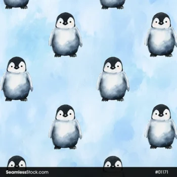 Cute Penguins Watercolor Background Seamless Pattern