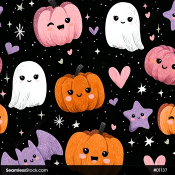 Cute Pumpkins And Ghosts Halloween Style Seamless Pattern
