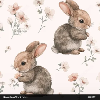 Cute Rabbits And Flowers Seamless Pattern