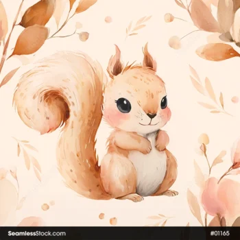 Cute Squirrel And Leaves Seamless Pattern
