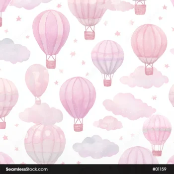 Pink Air Balloons And Clouds Seamless Pattern