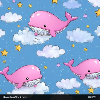 Pink Whales And Clouds Seamless Pattern
