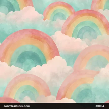 Rainbows And Clouds Seamless Pattern