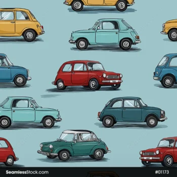 Vintage Cars On Road Seamless Pattern
