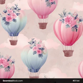 Watercolor Air Balloons Seamless Pattern