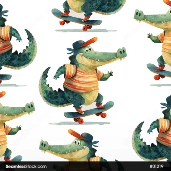 Alligators On Skate Seamless Pattern