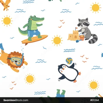 Animals On Summer Party Seamless Pattern