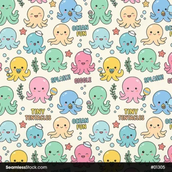 Baby Octopuses Seamless Pattern