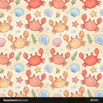 Beautiful Watercolor Crabs Seamless Pattern