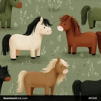 Beautiful Watercolor Ponies Seamless Pattern