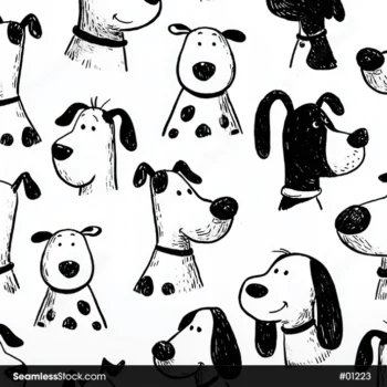 Black And White Dogs Illustration Seamless Pattern