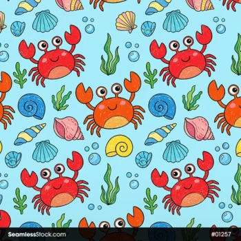 Crabs Illustration Seamless Pattern