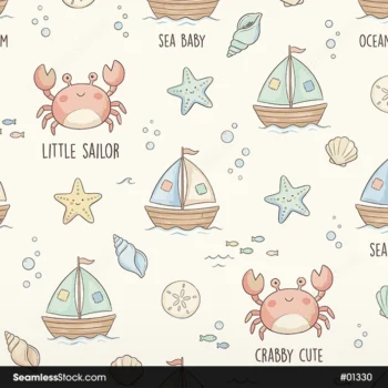 Crabs And Boats Seamless Pattern