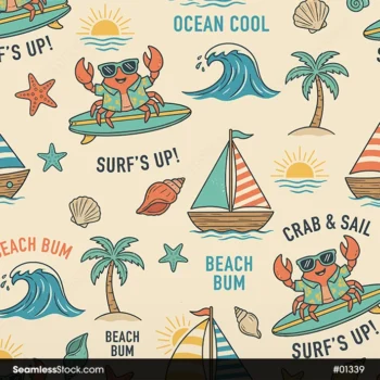 Crabs And Boats Seamless Pattern