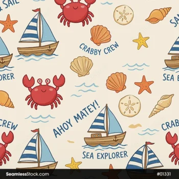 Crabs And Boats Seamless Pattern