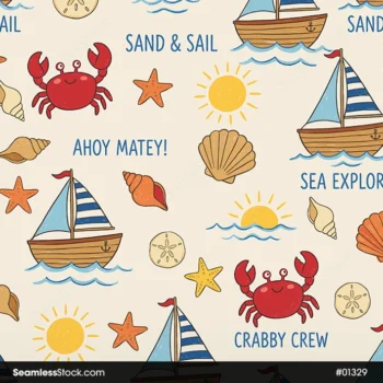 Crabs And Boats Seamless Pattern