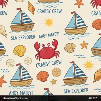 Crabs And Boats Seamless Pattern