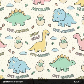 Cute Baby Dinosaur Seamless Pattern