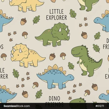 Cute Baby Dinosaur Seamless Pattern