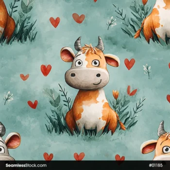 Cute Cows And Hearts Seamless Pattern