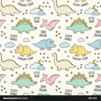 Cute Dinosaurs Seamless Pattern