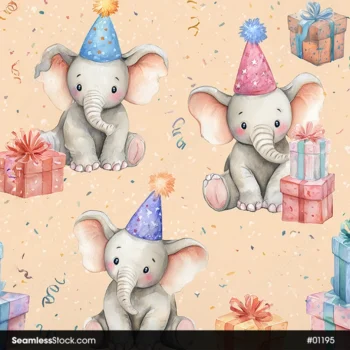 Cute Elephants On Birthday Party Seamless Pattern