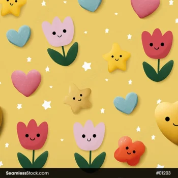 Cute Flowers and Stars Seamless Pattern