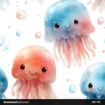 Cute Jellyfish And Bubbles Seamless Pattern