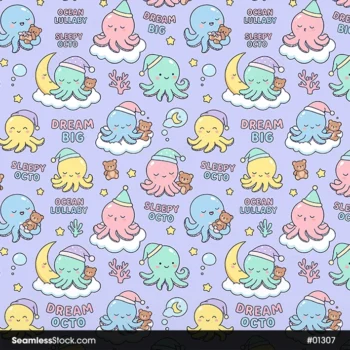Cute Octopuses Seamless Pattern