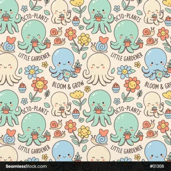 Cute Octopuses Seamless Pattern