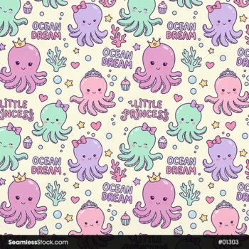 Cute Octopuses Seamless Pattern