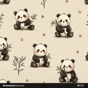 Cute Pandas And Bamboos Seamless Pattern