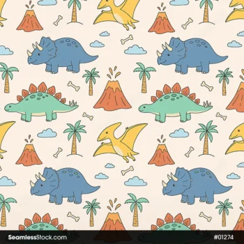 Cute Playful Dinosaurs Seamless Pattern
