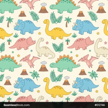 Cute Playful Dinosaurs Seamless Pattern