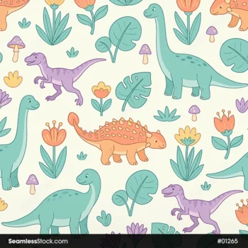 Cute Playful Dinosaurs Seamless Pattern
