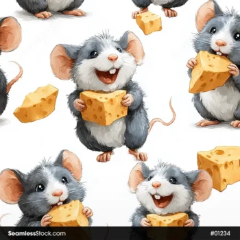 Cute Rats And Cheese Seamless Pattern
