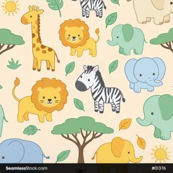 Cute Safari Animals Seamless Pattern