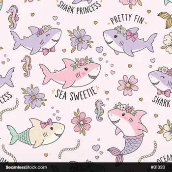 Cute Sharks Seamless Pattern