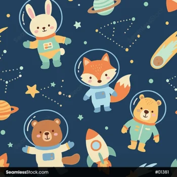 Cute Space Animals Seamless Pattern