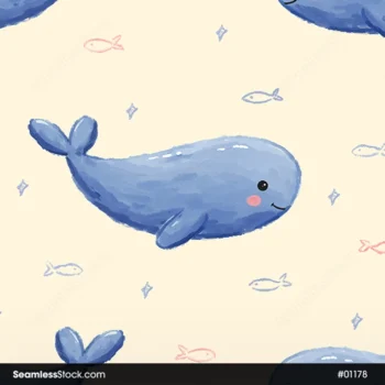 Cute Whales On Deep Sea Seamless Pattern