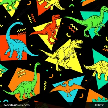 Dinosaurs And Geometric Elements Seamless Pattern
