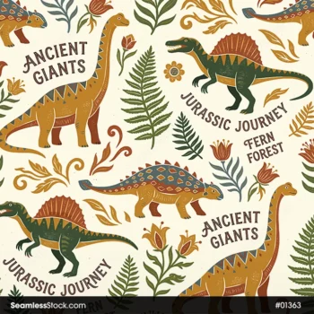 Dinosaurs And Leaves Seamless Pattern