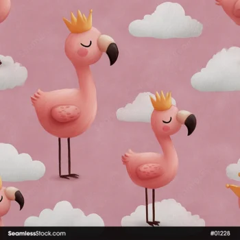 Flamingos With Crowns Illustration Seamless Pattern