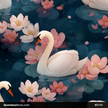 Swans On A Lake Seamless Pattern