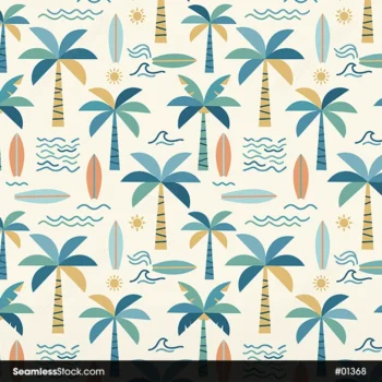 Palm Trees And Surfboards Seamless Pattern